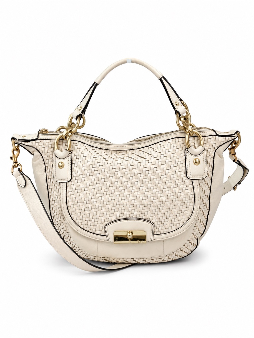 Coach Kristin Woven Leather Hobo Shoulder Bag Ivory Cream Gold Tone
